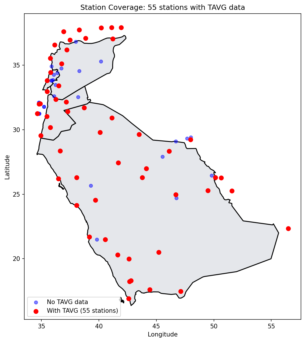 Weather station coverage in the study region